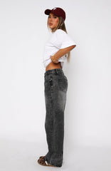 Bring The Style Low Rise Wide Leg Jeans Grey Acid Wash