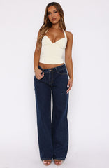 Bring The Style Low Rise Wide Leg Jeans Dark Blue Wash
