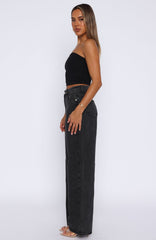 Bring The Style High Rise Wide Leg Jeans Black Acid Wash