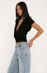 Almost Told You Short Sleeve Cowl Neck Top Black
