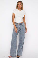 Bring The Drama Mid Rise Wide Leg Jeans Mid Blue Wash