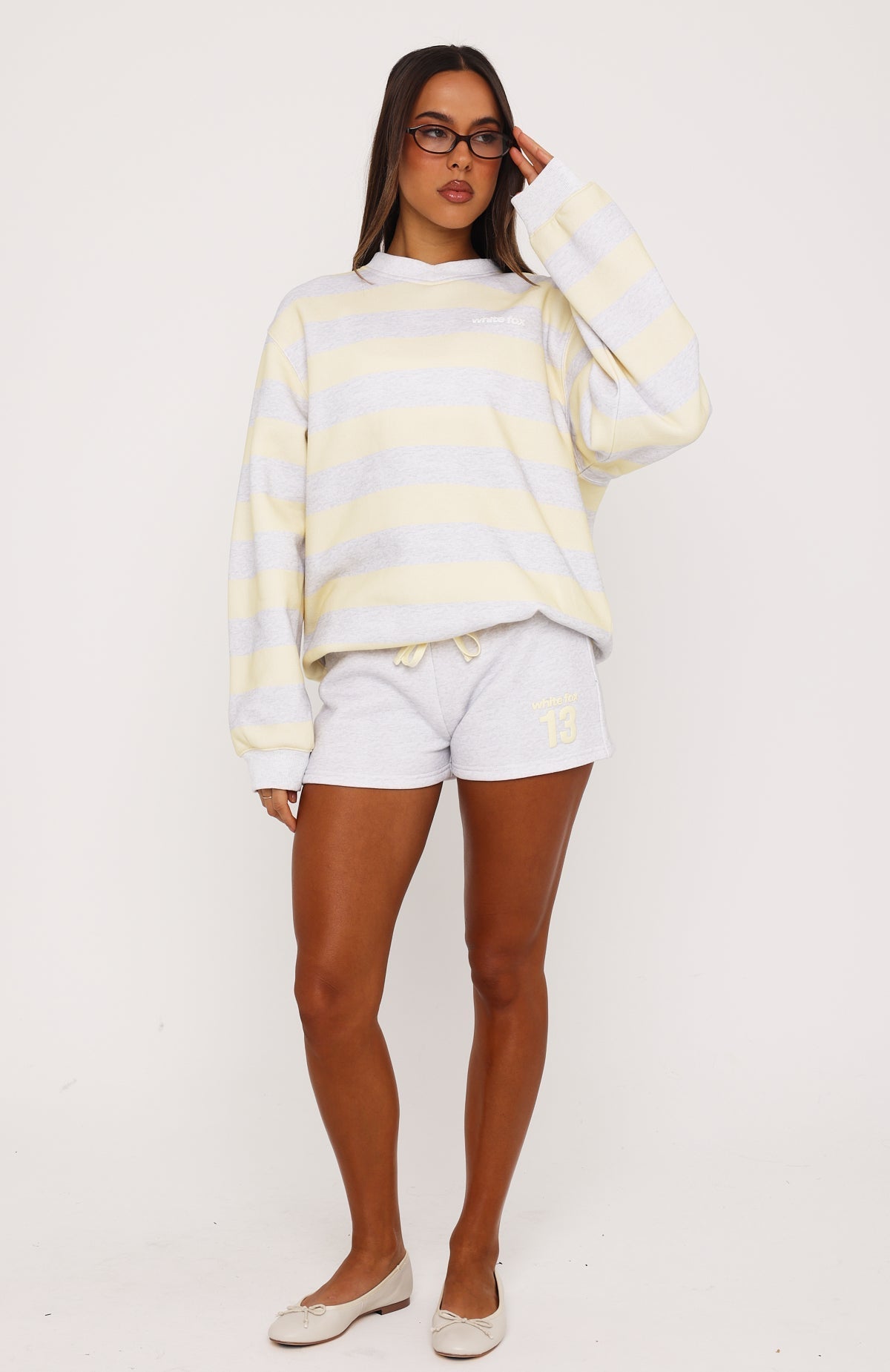 Before It's Too Late V Neck Oversized Sweater Grey Marle/Lemon