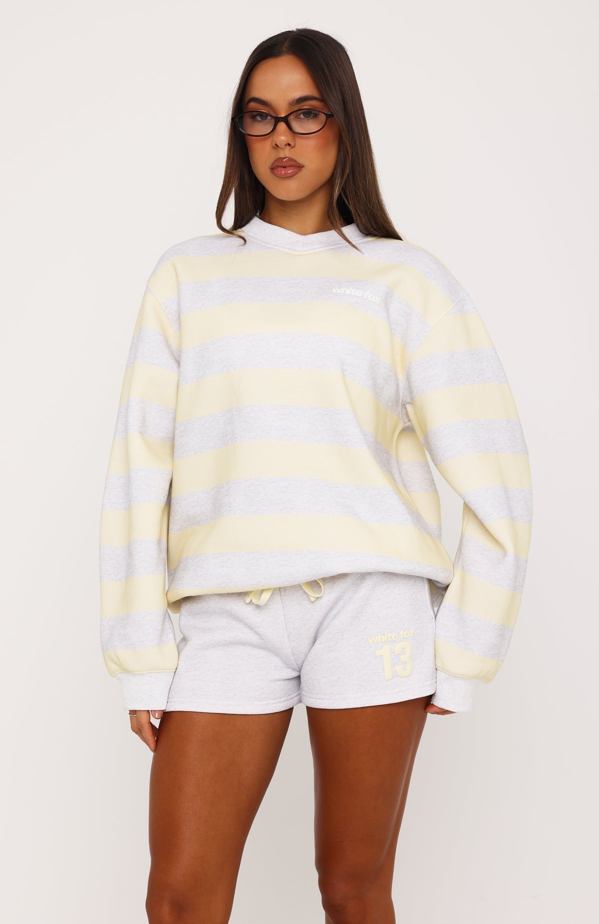 Before It's Too Late V Neck Oversized Sweater Grey Marle/Lemon