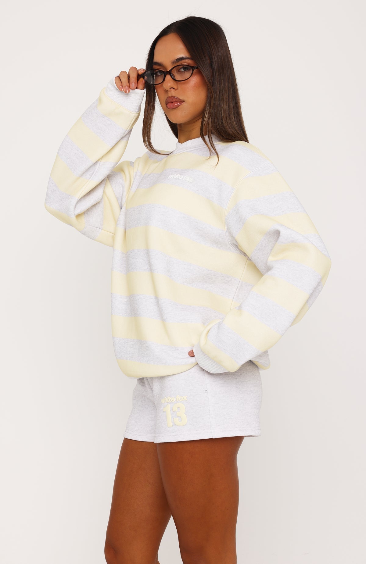 Before It's Too Late V Neck Oversized Sweater Grey Marle/Lemon