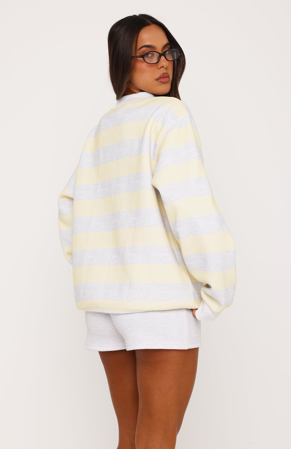 Before It's Too Late V Neck Oversized Sweater Grey Marle/Lemon