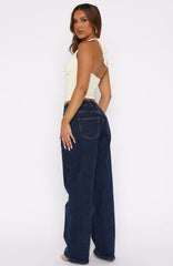 Bring The Style Low Rise Wide Leg Jeans Dark Blue Wash