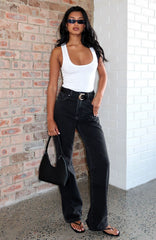 Alyssa High Rise Straight Leg Jeans Black Acid Wash