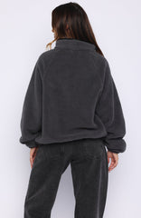 Calm Before The Storm Zip Front Fleece Sweater Charcoal